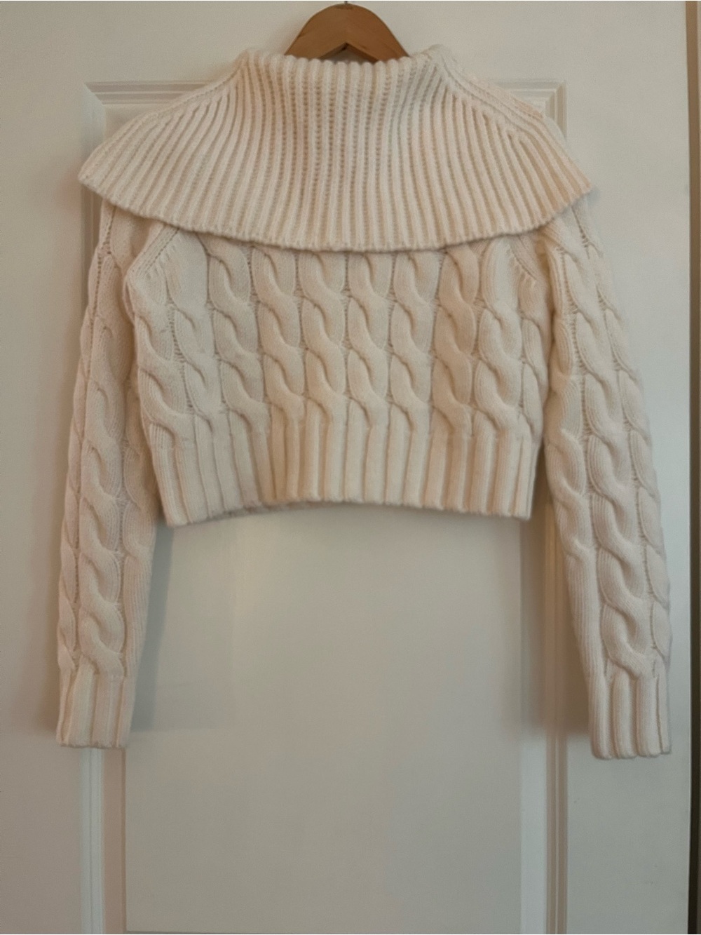 Rebecca Taylor Cream Cable-Knit Cropped Turtleneck Sweater